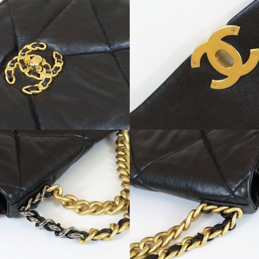 【巴黎站二手名牌專賣店】*現貨*CHANEL 香奈兒 真品*黑色菱格紋羊皮19系列金釦26手提斜背包-5