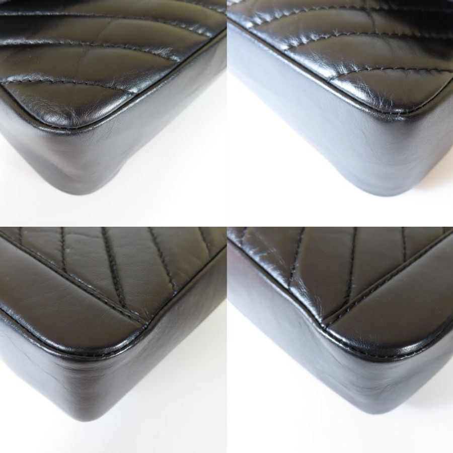 【巴黎站二手名牌專賣店】*現貨*CHANEL 香奈兒 真品*黑色山形紋羊皮金色雙C提把金鏈肩背包-4