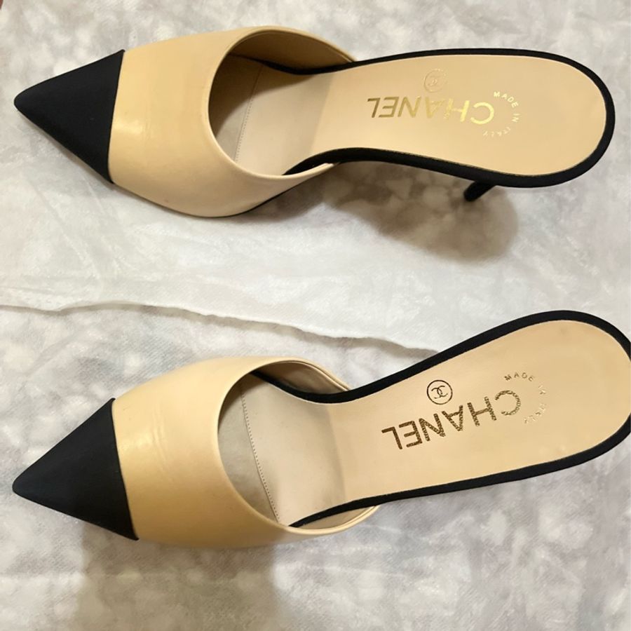Chanel Bicolor CC Pearl on Heels Slide Mules（38碼）-4