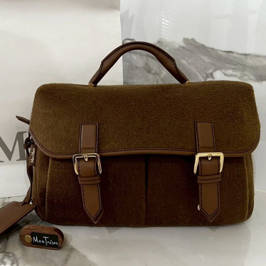 全新MAX MARA CAMMELLO駱駝棕色毛包 郵差包 側背包 斜背包-0