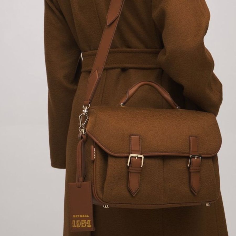全新MAX MARA CAMMELLO駱駝棕色毛包 郵差包 側背包 斜背包-2