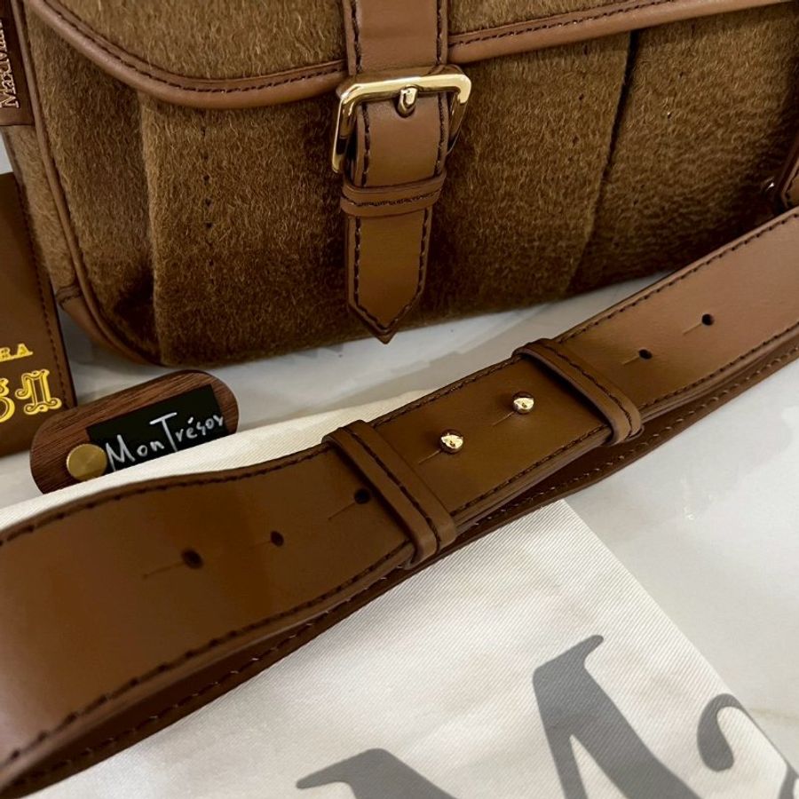 全新MAX MARA CAMMELLO駱駝棕色毛包 郵差包 側背包 斜背包-3
