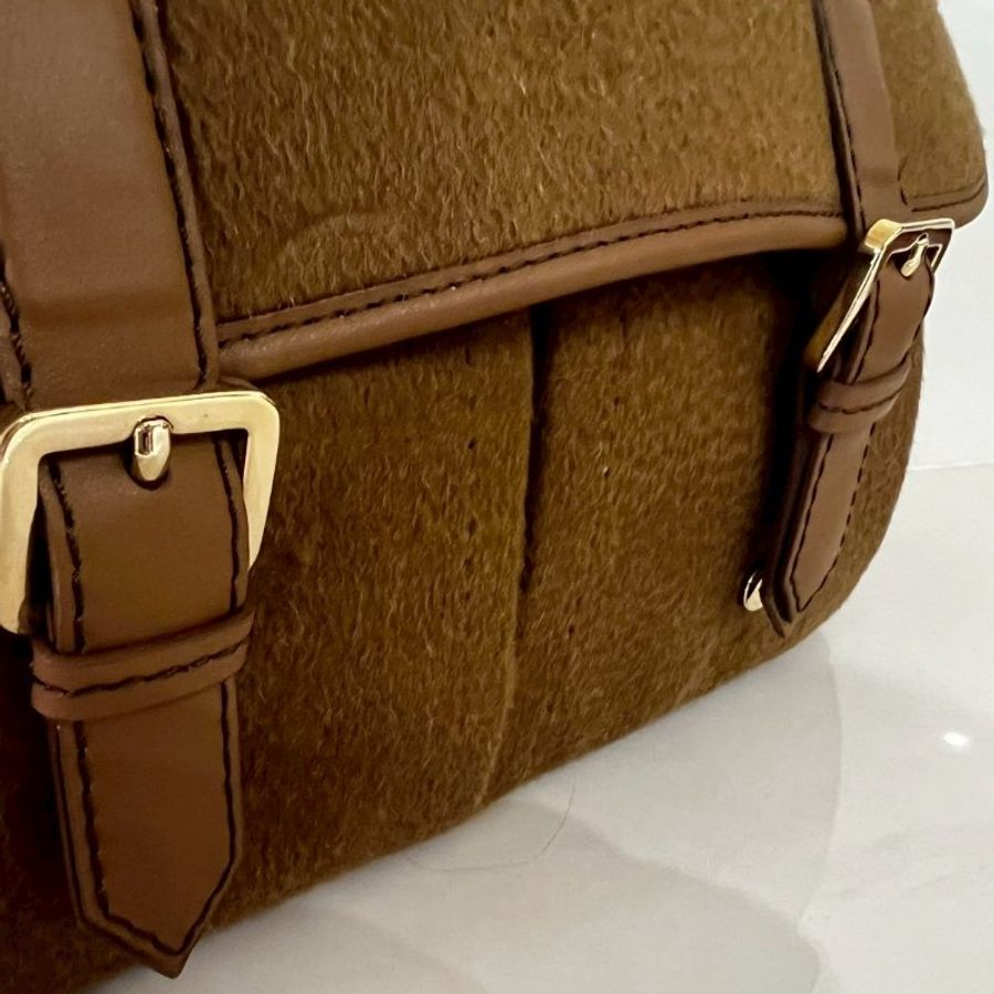 全新MAX MARA CAMMELLO駱駝棕色毛包 郵差包 側背包 斜背包-5