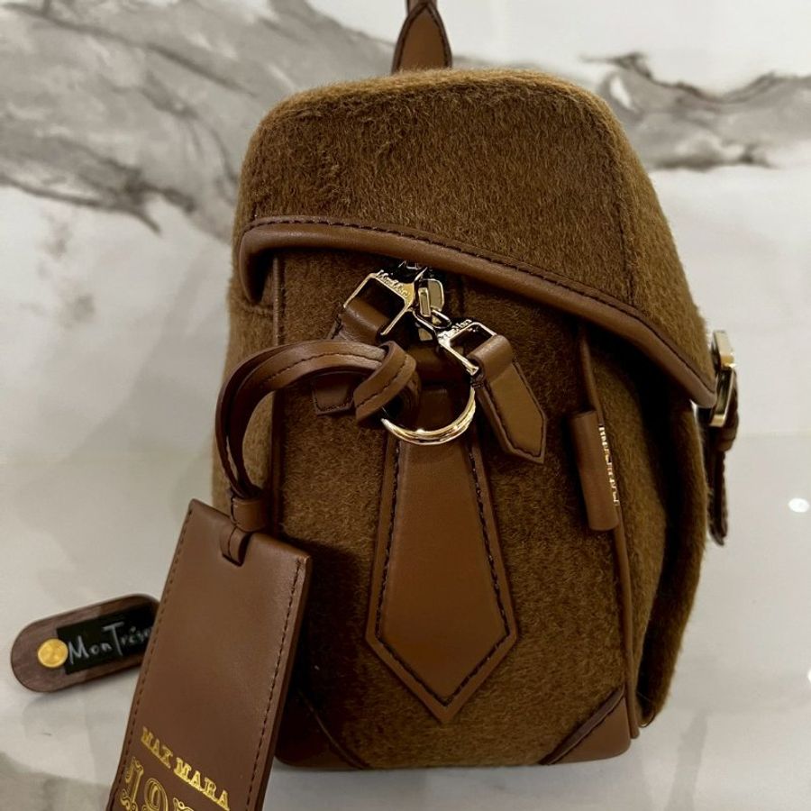全新MAX MARA CAMMELLO駱駝棕色毛包 郵差包 側背包 斜背包-7