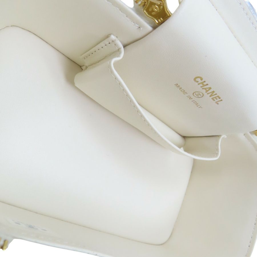白色菱形格紋荔枝皮革鏈帶Top Handle Vanity Case 化妝箱肩背【CHANEL 香奈兒】 AP4688-4