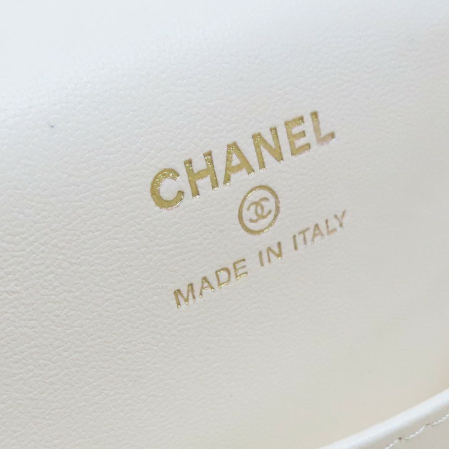 白色菱形格紋荔枝皮革鏈帶Top Handle Vanity Case 化妝箱肩背【CHANEL 香奈兒】 AP4688-8