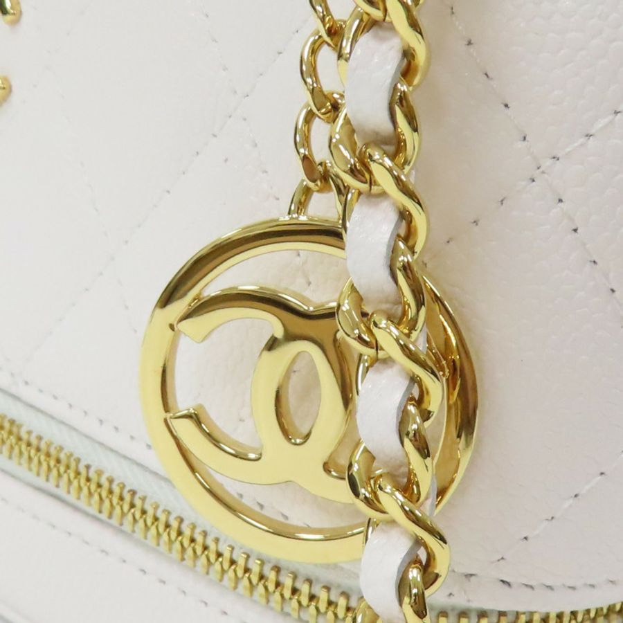 白色菱形格紋荔枝皮革鏈帶Top Handle Vanity Case 化妝箱肩背【CHANEL 香奈兒】 AP4688-10
