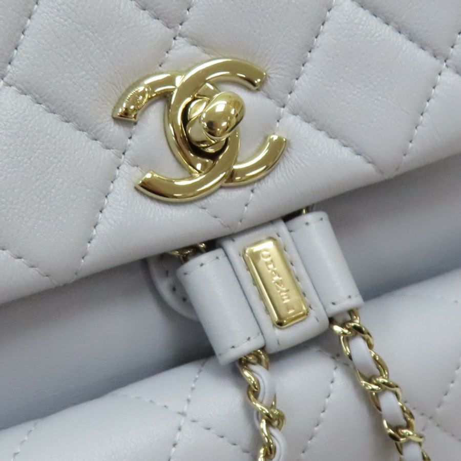 淡藍色 菱格紋牛皮 Duma 後背包【CHANEL 香奈兒】 AS3618-9