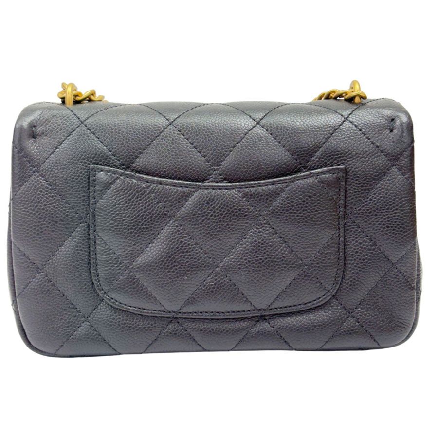 黑色菱格紋皮革 Mini Flap 鏈帶肩背【CHANEL 香奈兒 】 AS3829-2