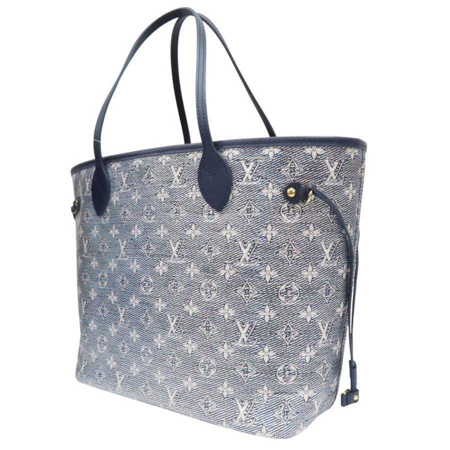 藍原銀色花PVC帆布Neverfull MM托特包【LOUIS VUITTON LV 路易威登】M22921-2