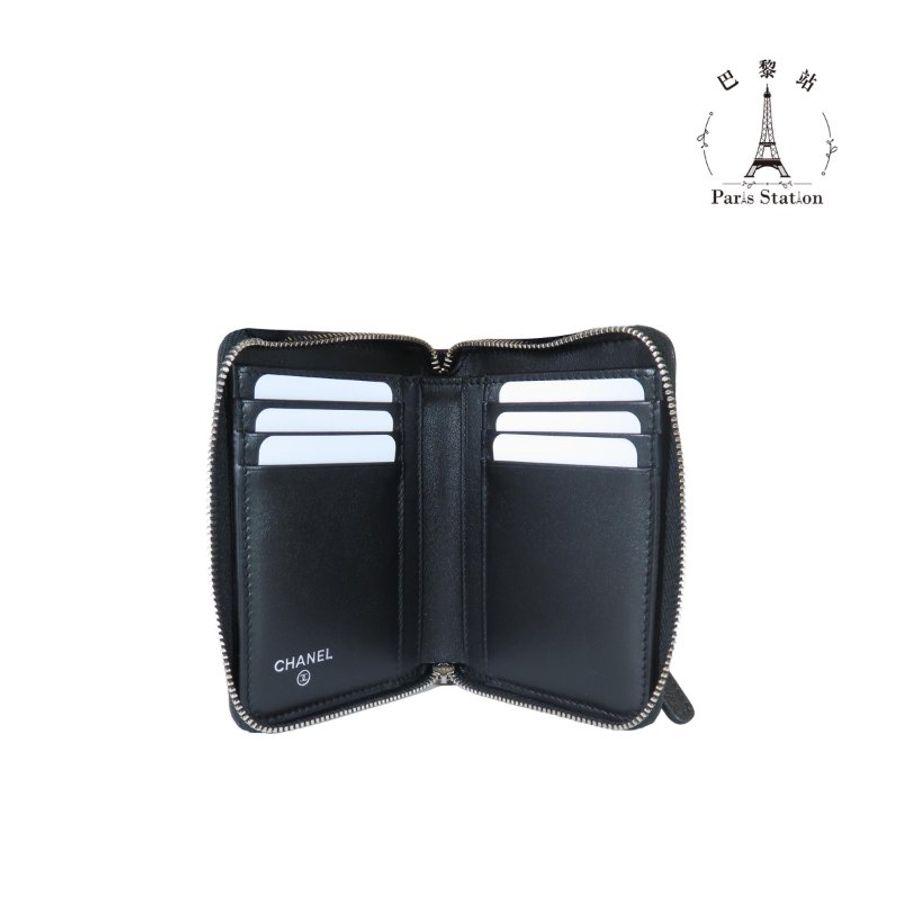 【巴黎站二手名牌專賣店】*全新現貨*CHANEL香奈兒真品*AP4813 黑色菱格紋荔枝牛皮銀星星雙C拉鍊短夾-3