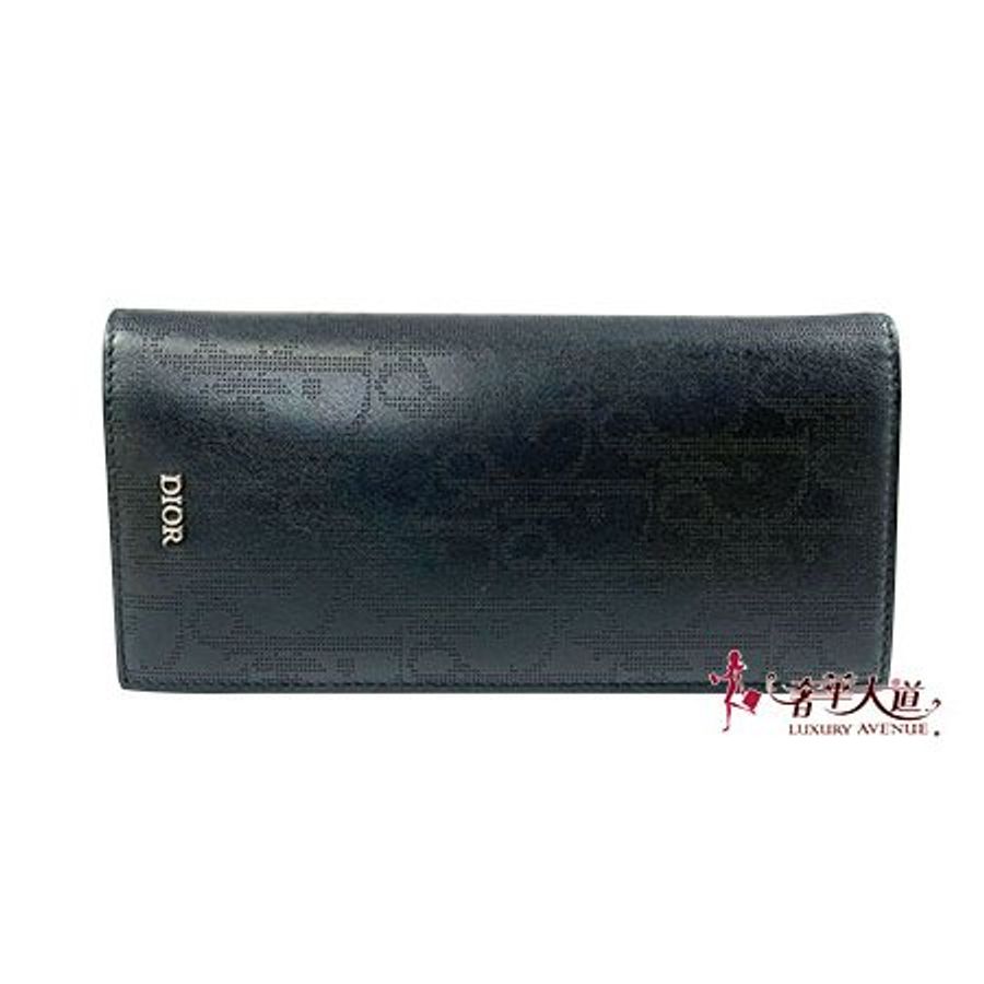 *奢華大道國際精品*【D0268】DIOR 黑色雷射洞洞牛皮直立式對開長夾-0
