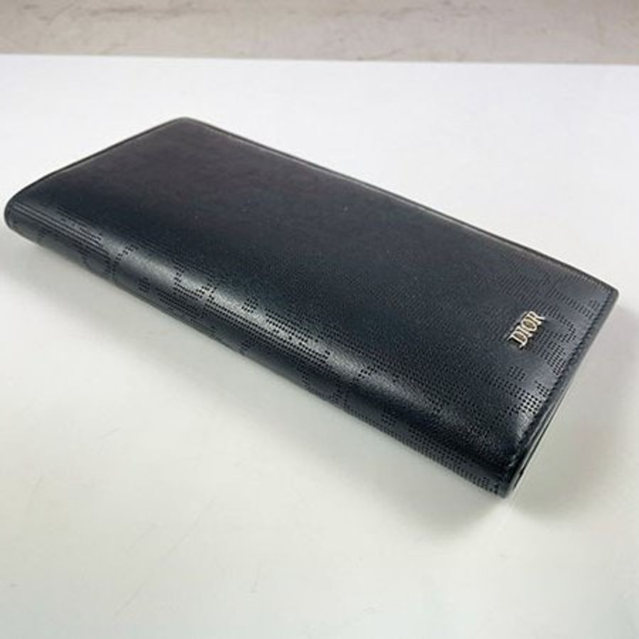 *奢華大道國際精品*【D0268】DIOR 黑色雷射洞洞牛皮直立式對開長夾-2