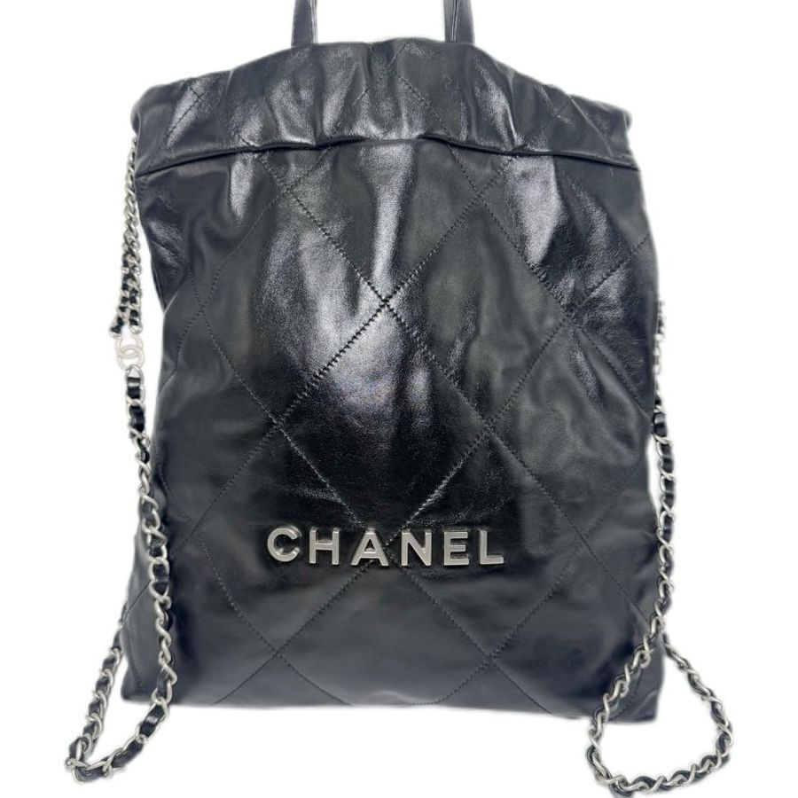 [2870] 香奈儿 Chanel 22 Bag 菱格紋， 黑銀(牛皮)-0