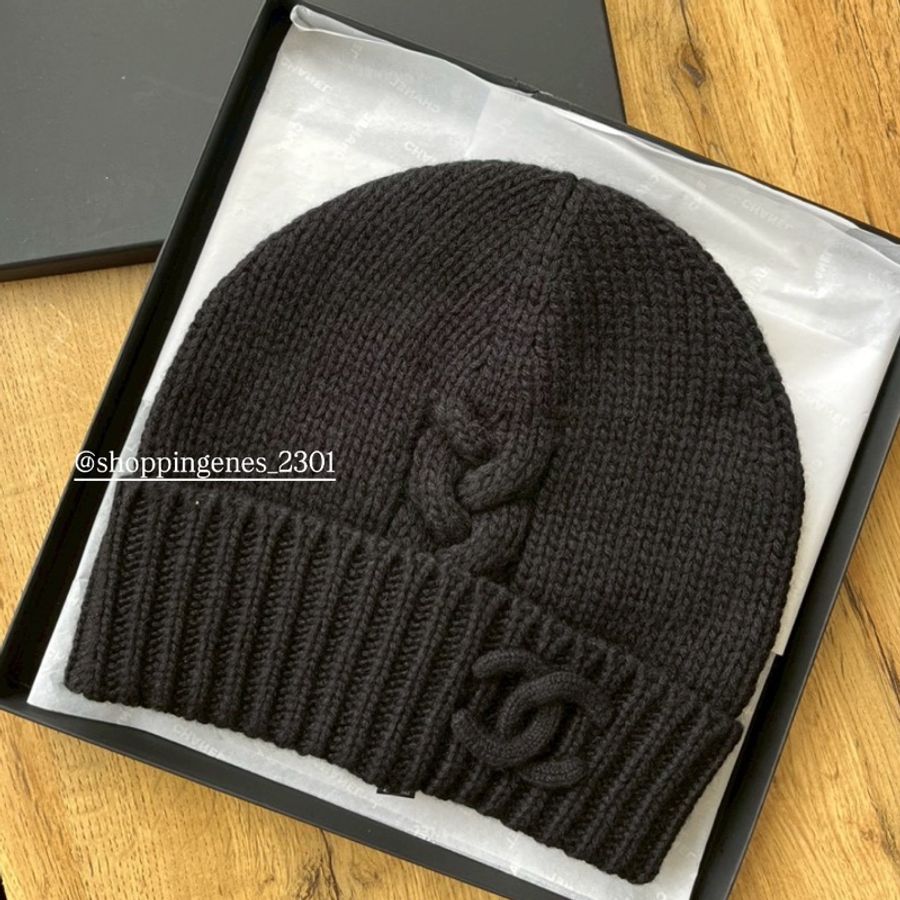 香奈兒 CHANEL 全新品 全黑編織毛帽-0