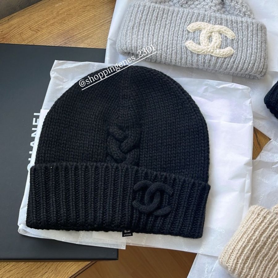 香奈兒 CHANEL 全新品 全黑編織毛帽-1