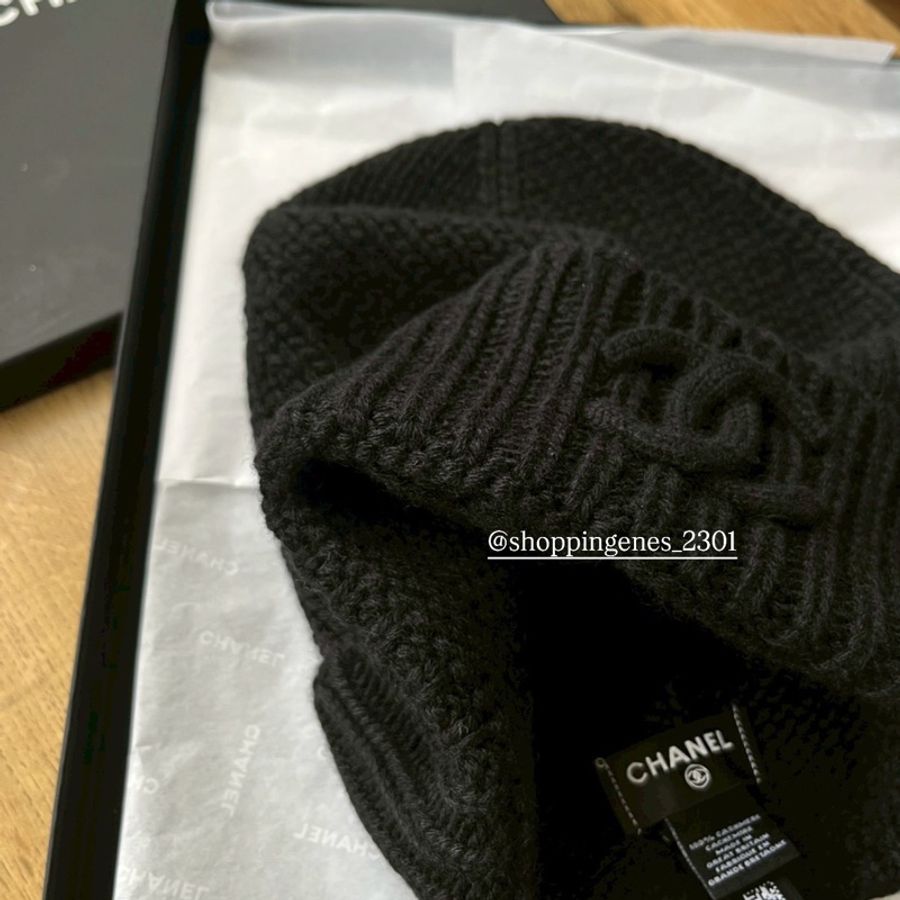 香奈兒 CHANEL 全新品 全黑編織毛帽-3