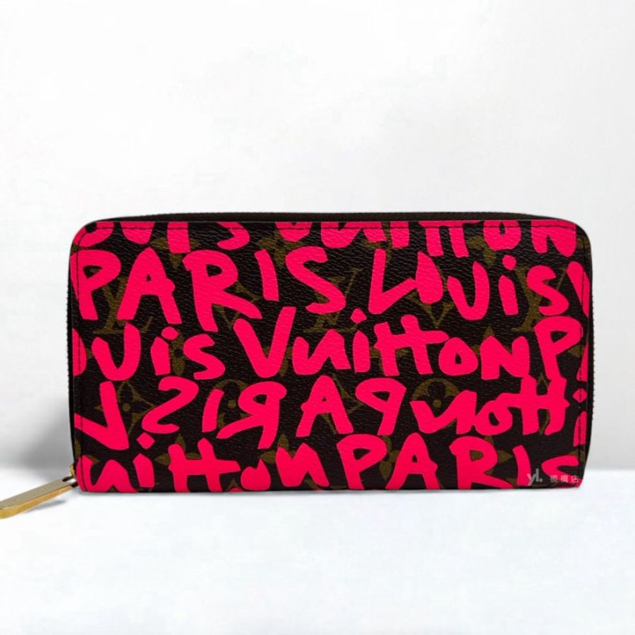 LV Graffiti Zippy粉紅塗鴉ㄇ拉長夾 M93710-0