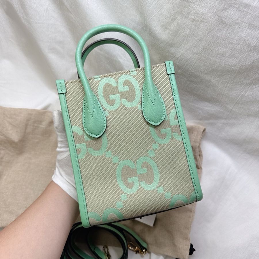 全新Gucci薄荷綠mini帆布手提斜背托特包 Jumbo-1