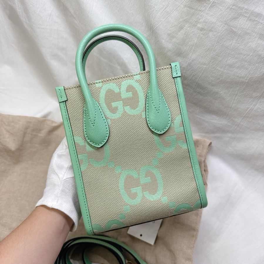 全新Gucci薄荷綠mini帆布手提斜背托特包 Jumbo-7