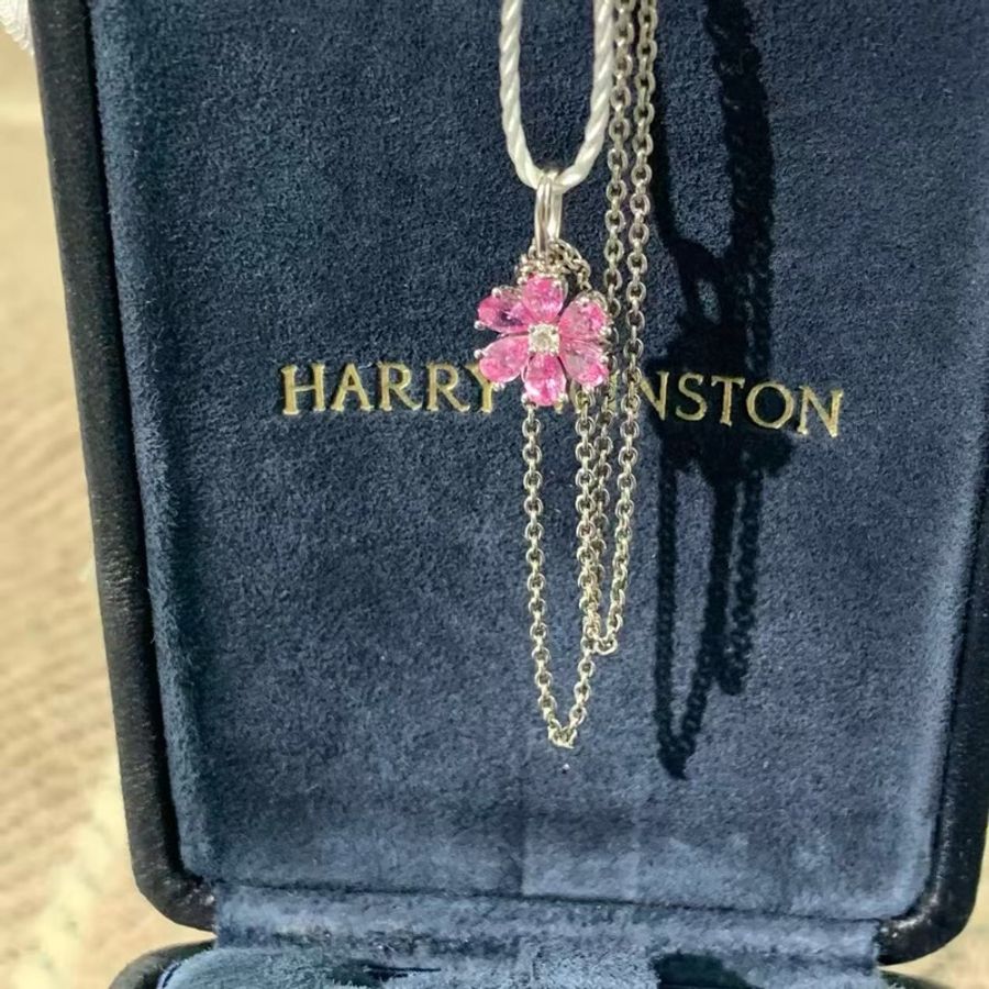 HARRY WINSTON海瑞溫斯頓勿忘我系列粉色藍寶石項鍊,配件盒子,2023購入-2