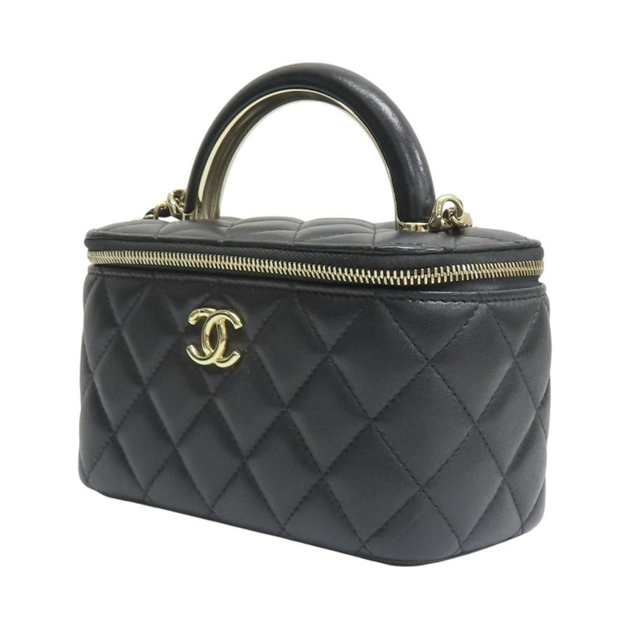 黑色菱形格紋 Top Handle Vanity 化妝箱肩背【CHANEL 香奈兒】-2