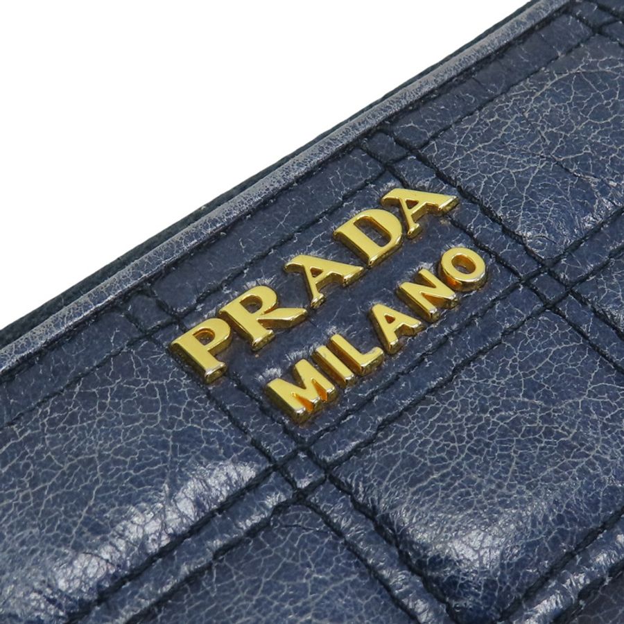藍色格紋壓紋皮革拉鍊長夾【PRADA普拉達】-11