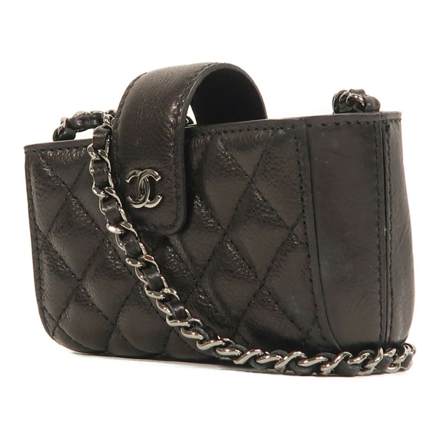 CHANEL 牛皮皮革Chain Shoulder銀扣鏈帶肩背袋-2