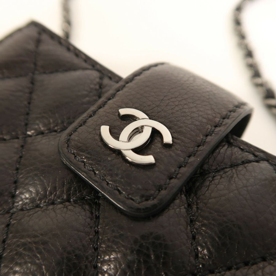 CHANEL 牛皮皮革Chain Shoulder銀扣鏈帶肩背袋-10