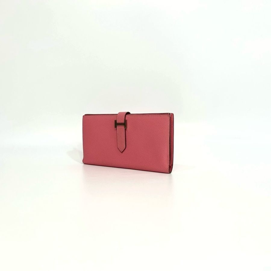 Hermes 8W杜鵑粉色銀釦Bearn Wallet長夾-1