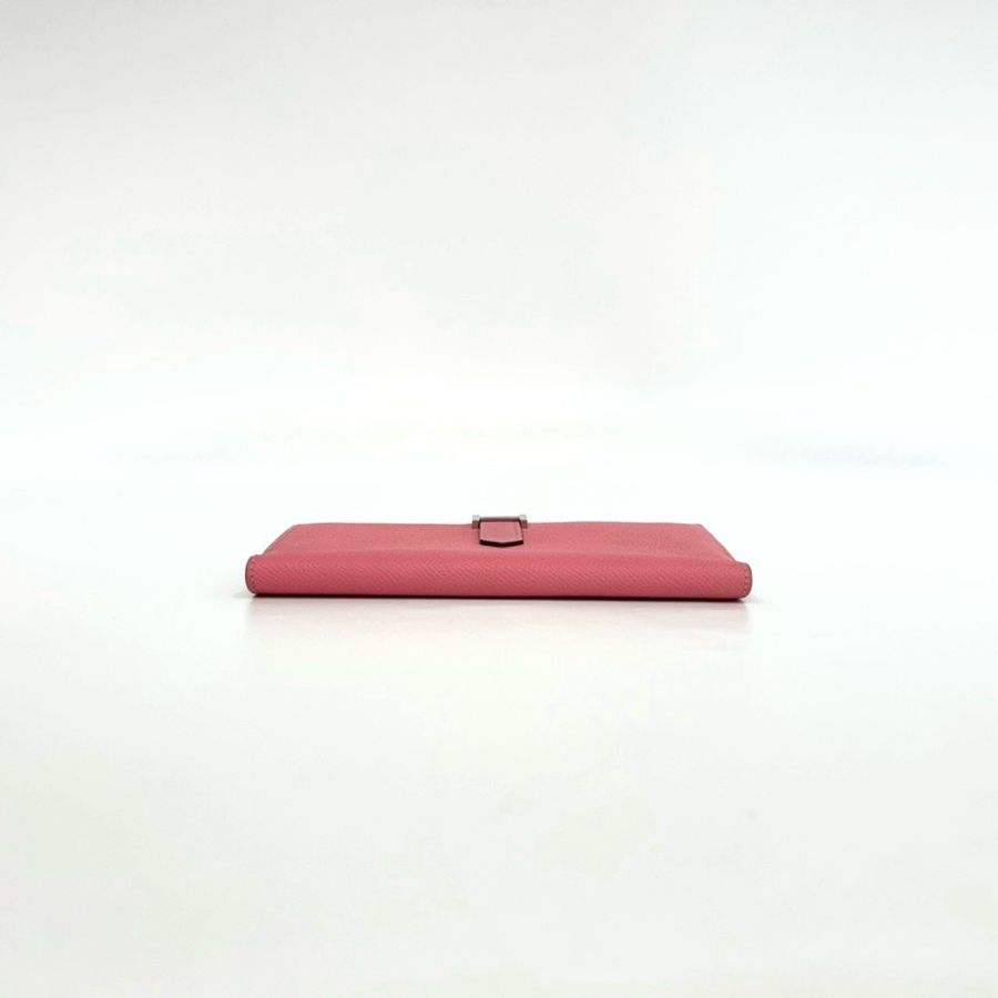 Hermes 8W杜鵑粉色銀釦Bearn Wallet長夾-4