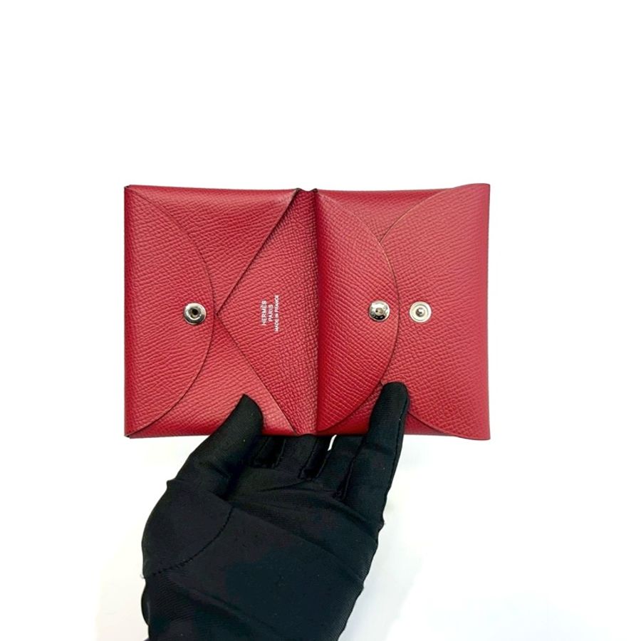 HERMES 5X辣椒紅Calvi Duo卡包H083035-5