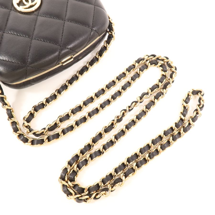 CHANEL 羊皮皮革Chain Shoulder金扣鏈帶肩背袋-8