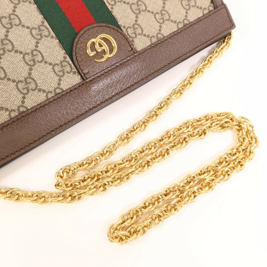 GUCCI 塗層帆布/牛皮皮革Shoulder Bag金扣鏈帶肩背袋-7