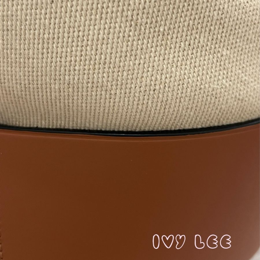 LOEWE 羅威 BALLOON 烙印LOGO帆布拼接小牛皮抽繩束口 斜背包 手提包 水桶包 咖啡 米色 正品 二手精品-32