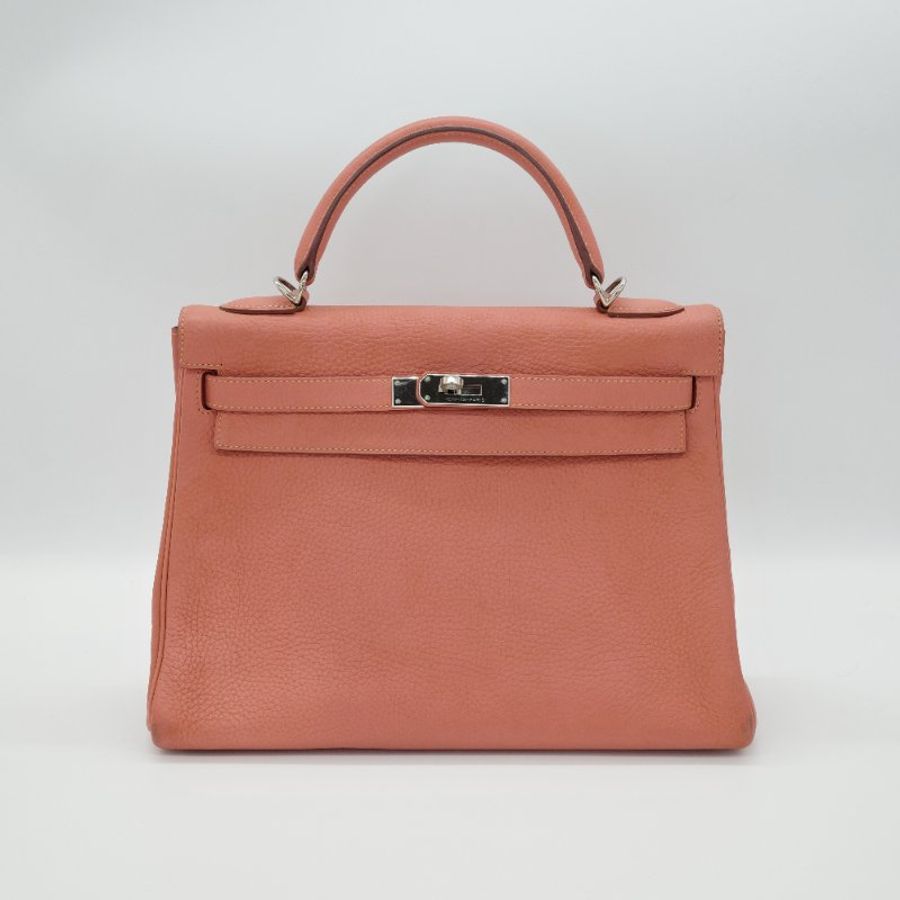 Hermès 愛馬仕 Kelly 32 橘粉色 銀扣 牛皮 手挽肩背兩用包-2