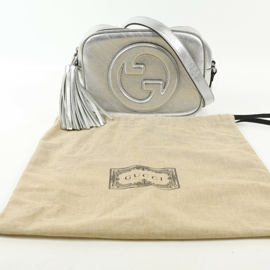 GUCCI 牛皮皮革Shoulder Bag銀扣肩背袋-5