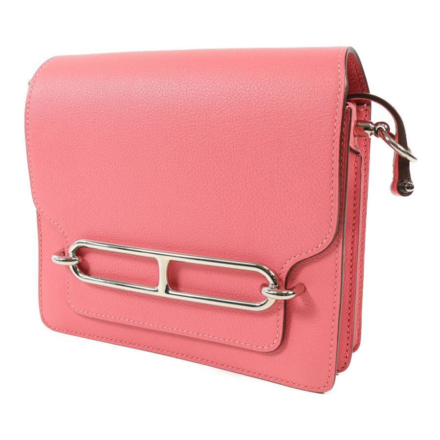 HERMES Evercolor皮革Mini Roulis銀扣肩背袋Rose Azalee-2