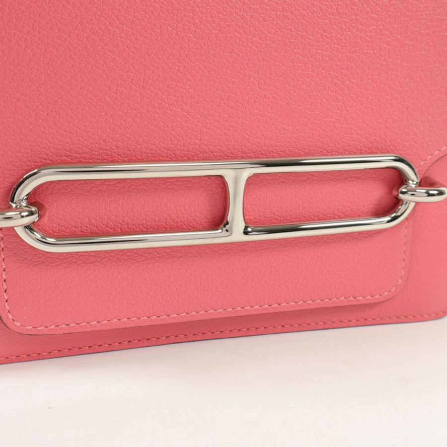 HERMES Evercolor皮革Mini Roulis銀扣肩背袋Rose Azalee-11