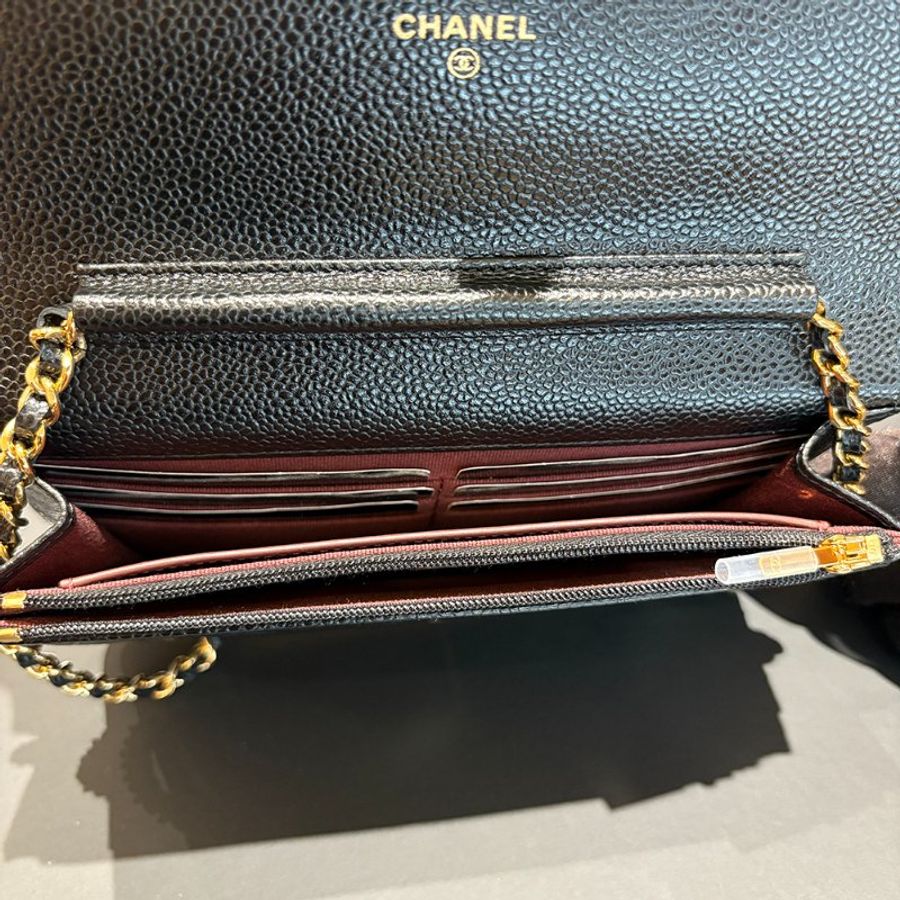 【現貨｜快速出貨】Chanel WOC 黑金 魚子醬皮革｜經典菱格鏈帶斜背包｜小香鏈條錢包｜2024年極新-9