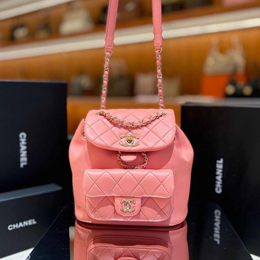 Chanel 香奈兒Duma 小號 雙背包｜經典粉 × 金釦 晶片款｜-1