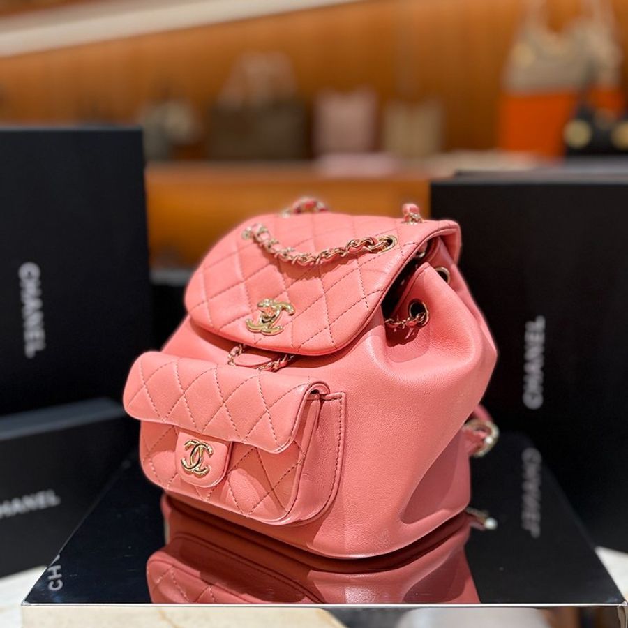 Chanel 香奈兒Duma 小號 雙背包｜經典粉 × 金釦 晶片款｜-2