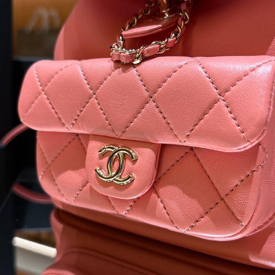 Chanel 香奈兒Duma 小號 雙背包｜經典粉 × 金釦 晶片款｜-6