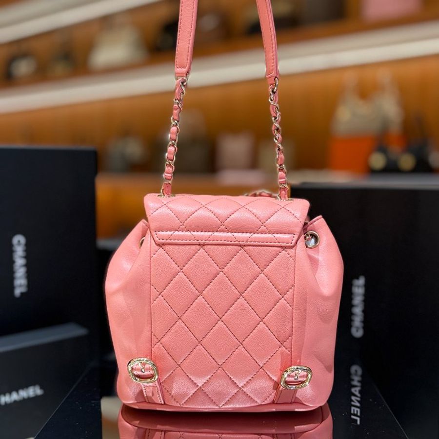Chanel 香奈兒Duma 小號 雙背包｜經典粉 × 金釦 晶片款｜-9