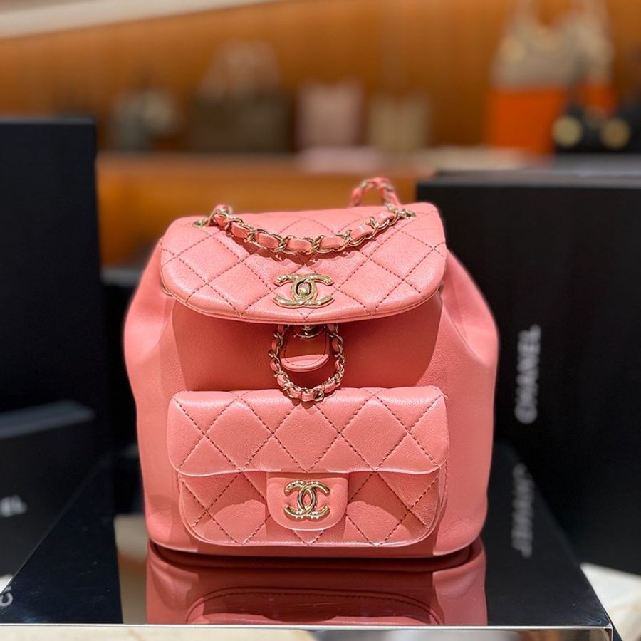 Chanel 香奈兒Duma 小號 雙背包｜經典粉 × 金釦 晶片款｜-10