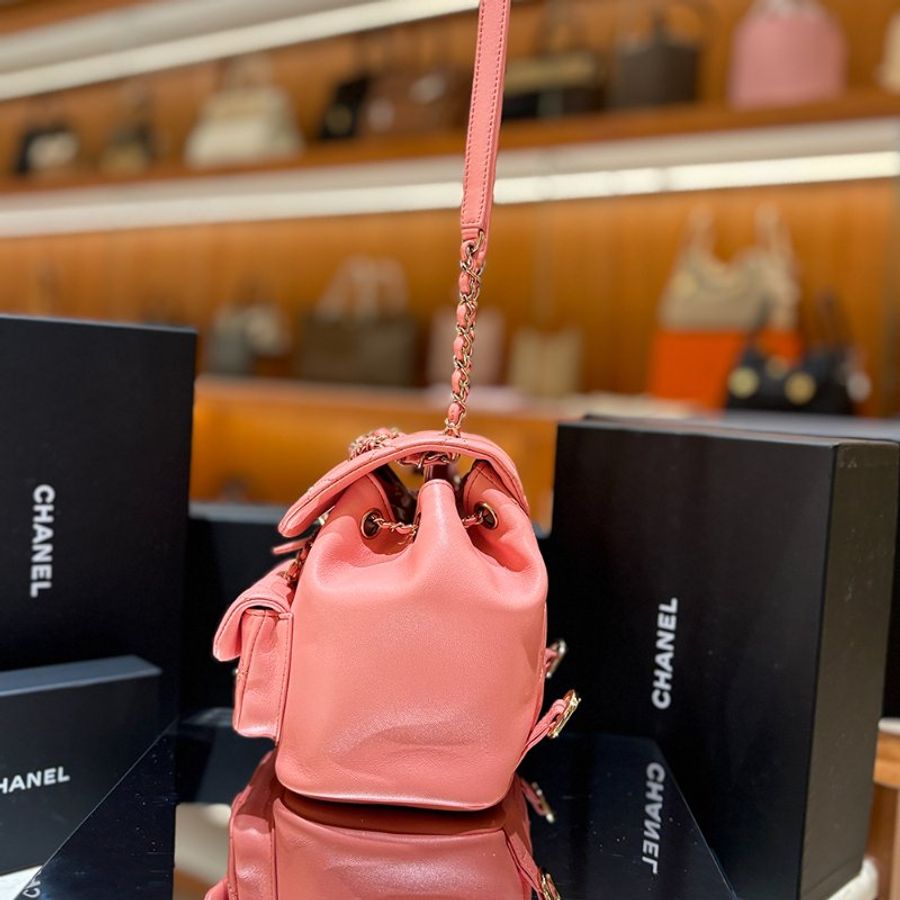 Chanel 香奈兒Duma 小號 雙背包｜經典粉 × 金釦 晶片款｜-11