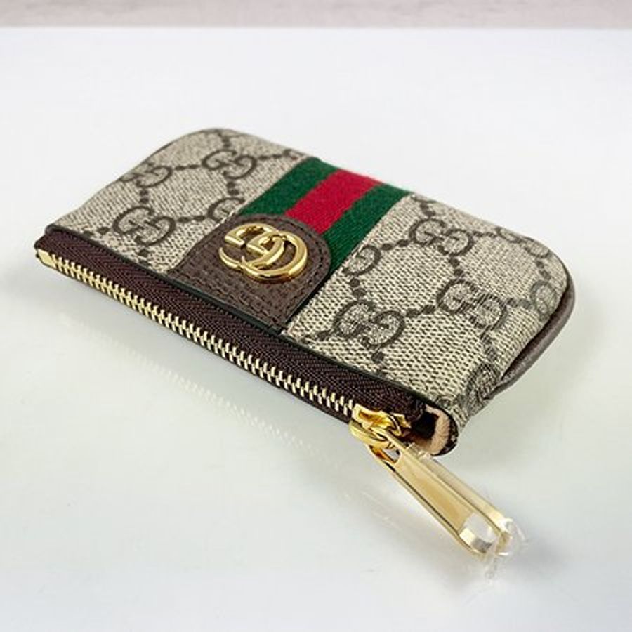 *奢華大道國際精品*【G1809】GUCCI 咖啡色PVC綠紅綠 Ophidia 鑰匙/零錢包 671722-2
