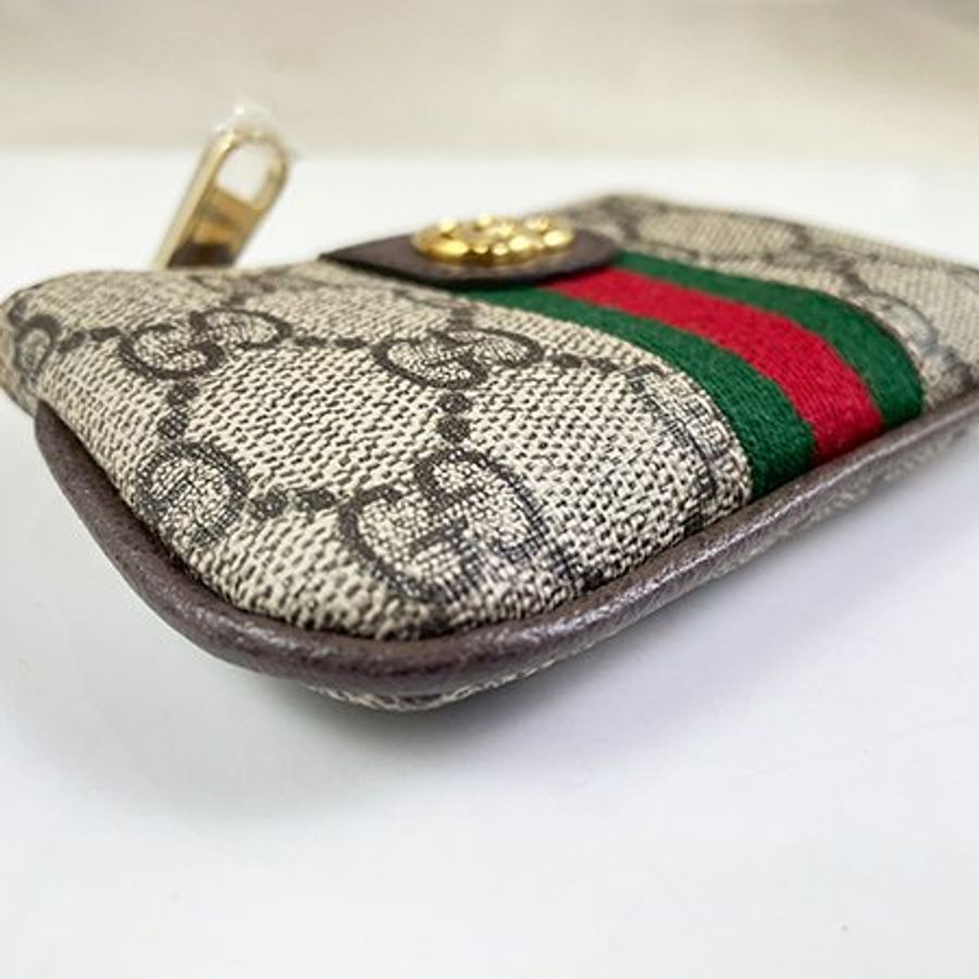 *奢華大道國際精品*【G1809】GUCCI 咖啡色PVC綠紅綠 Ophidia 鑰匙/零錢包 671722-4