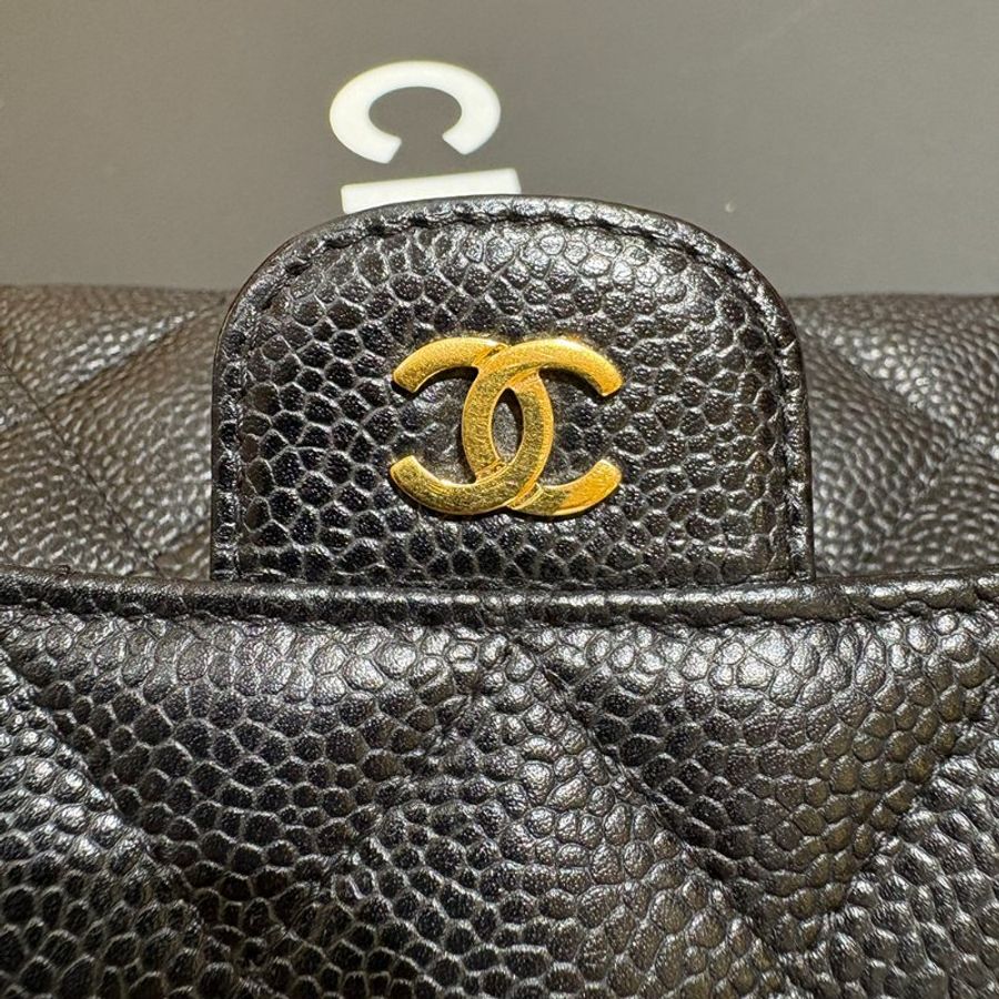 【現貨|經典耐看】Chanel CF 三折長夾|魚子醬牛皮 × 金釦|2016年出品|香奈兒經典銀包推薦|保卡盒裝完整-13
