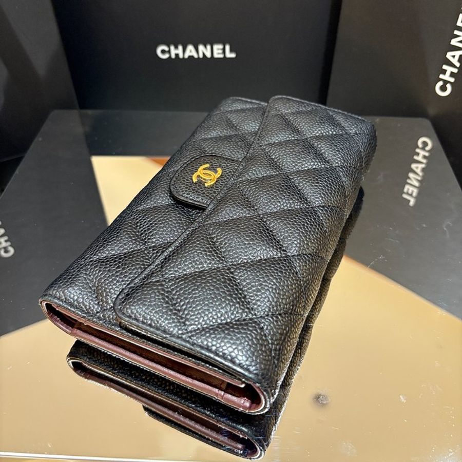 【現貨|經典耐看】Chanel CF 三折長夾|魚子醬牛皮 × 金釦|2016年出品|香奈兒經典銀包推薦|保卡盒裝完整-19